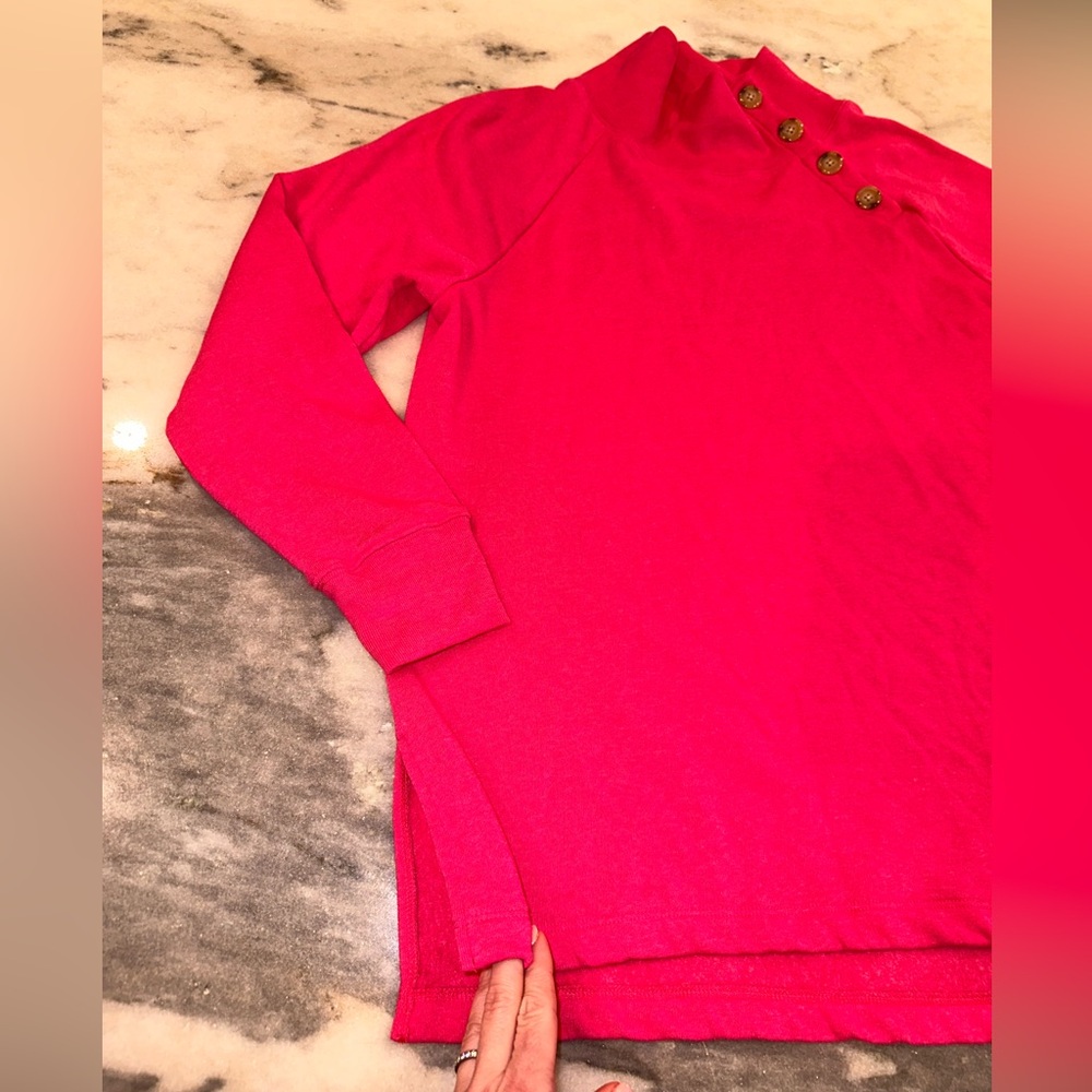 EUC J Crew Pink Chic Button-Detail Mock Neck Sweater Top Size Medium - Picture 4 of 11